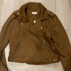 LOFT Brown vegan suede Jacket Classic Moto Style